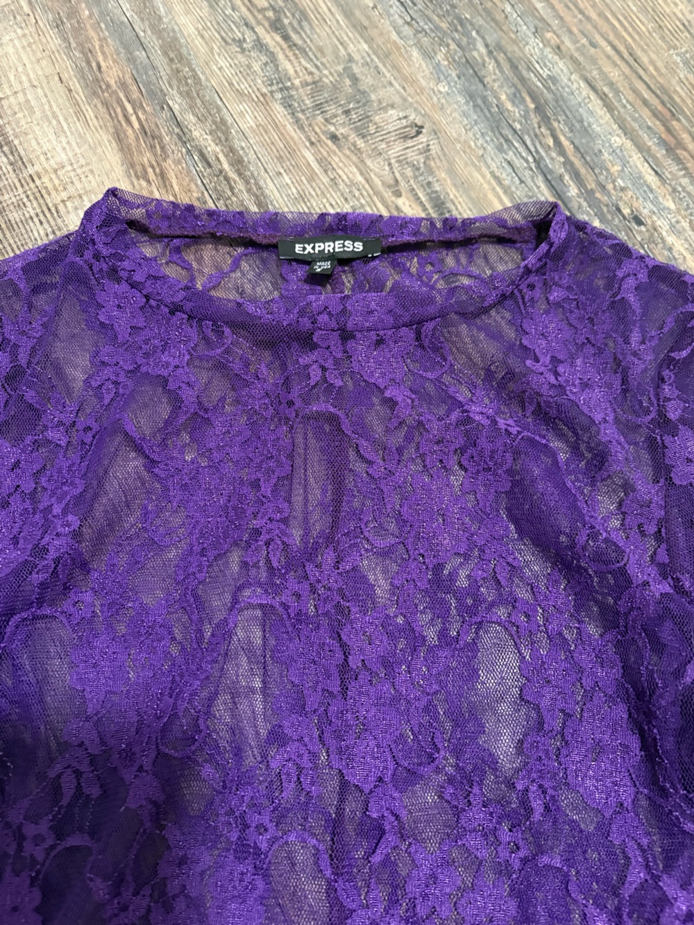 Express Women’s Sheer Lace Long Sleeve Lace Top $13.00